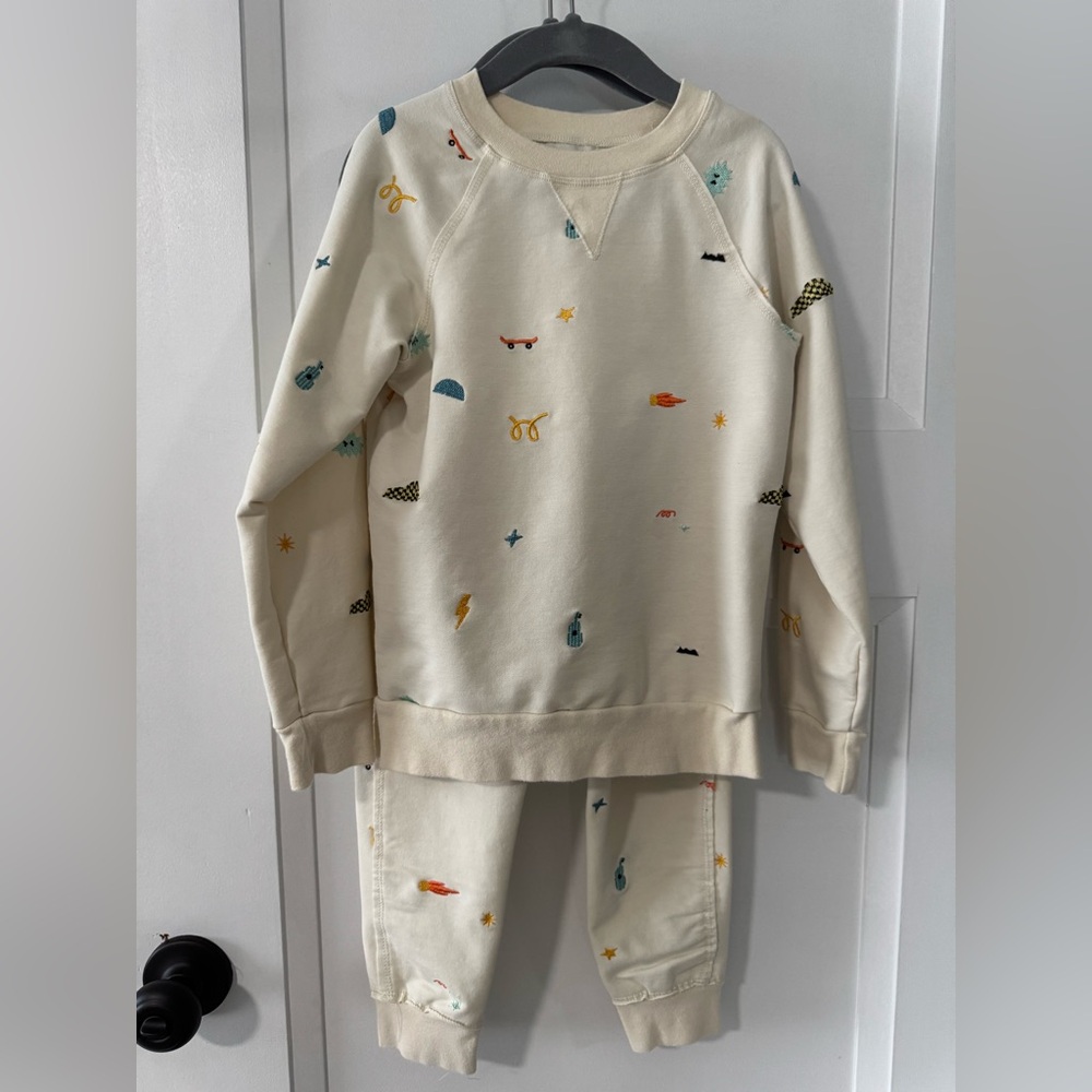 Miki Miette Cream Kids Sweatshirt & Joggers Set with Colorful Icons 6/4